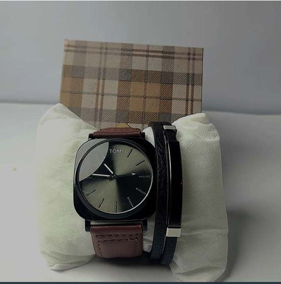 TOMI T-084 Men's Watch Quartz Date Leather Straps